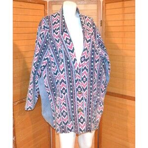 Vintage Oversize Denim & Aztec Southwestern Native Blazer